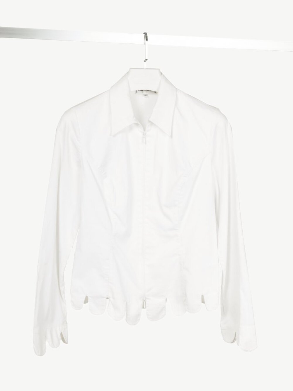 Anne Fontaine Rozene White Cotton-Twill Scalloped Zip Shirt